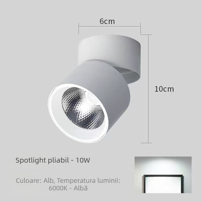 Spot LED montat pe suprafață, cu cap pliabil și rotativ, 220V, carcasă din aluminiu