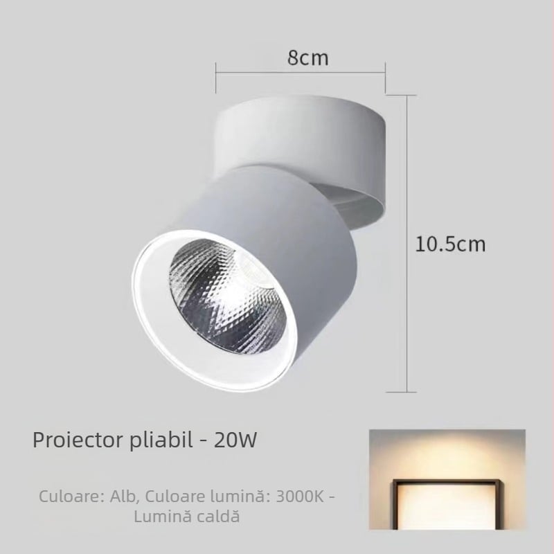 Spot LED montat pe suprafață, cu cap pliabil și rotativ, 220V, carcasă din aluminiu