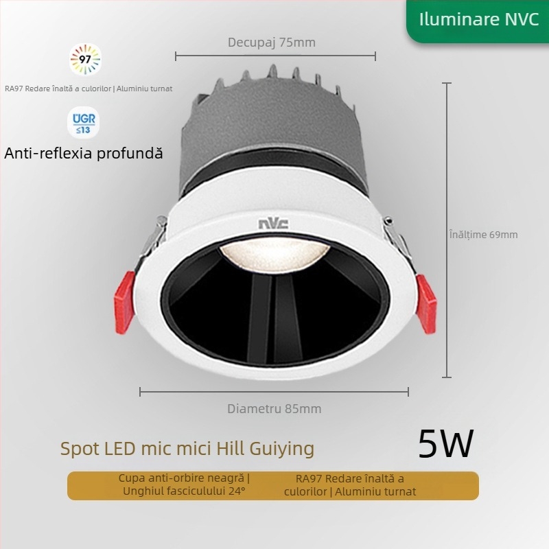 Spot LED încastrat anti-strălucire RA97, CRI≥95, 220V, carcasă din aluminiu, NVC, stil modern minimalist