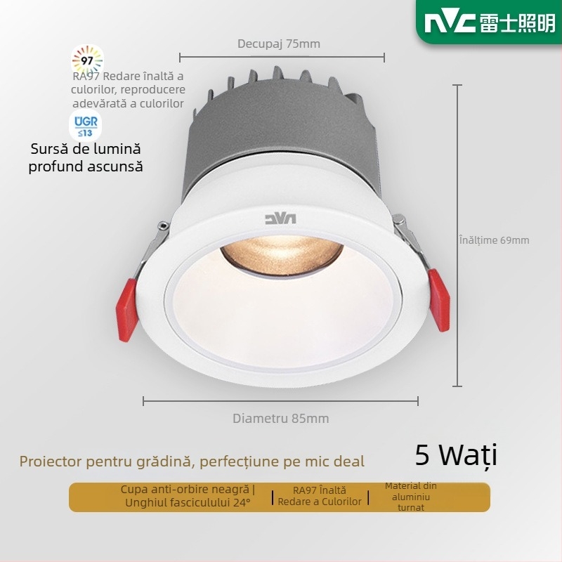 Spot LED încastrat anti-strălucire RA97, CRI≥95, 220V, carcasă din aluminiu, NVC, stil modern minimalist