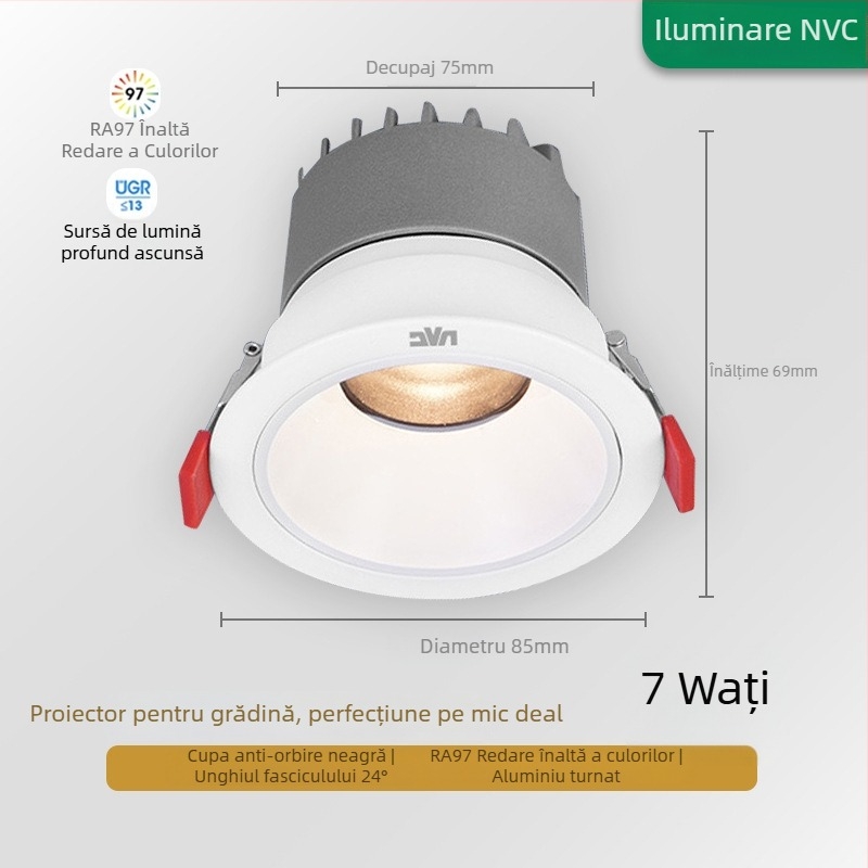 Spot LED încastrat anti-strălucire RA97, CRI≥95, 220V, carcasă din aluminiu, NVC, stil modern minimalist