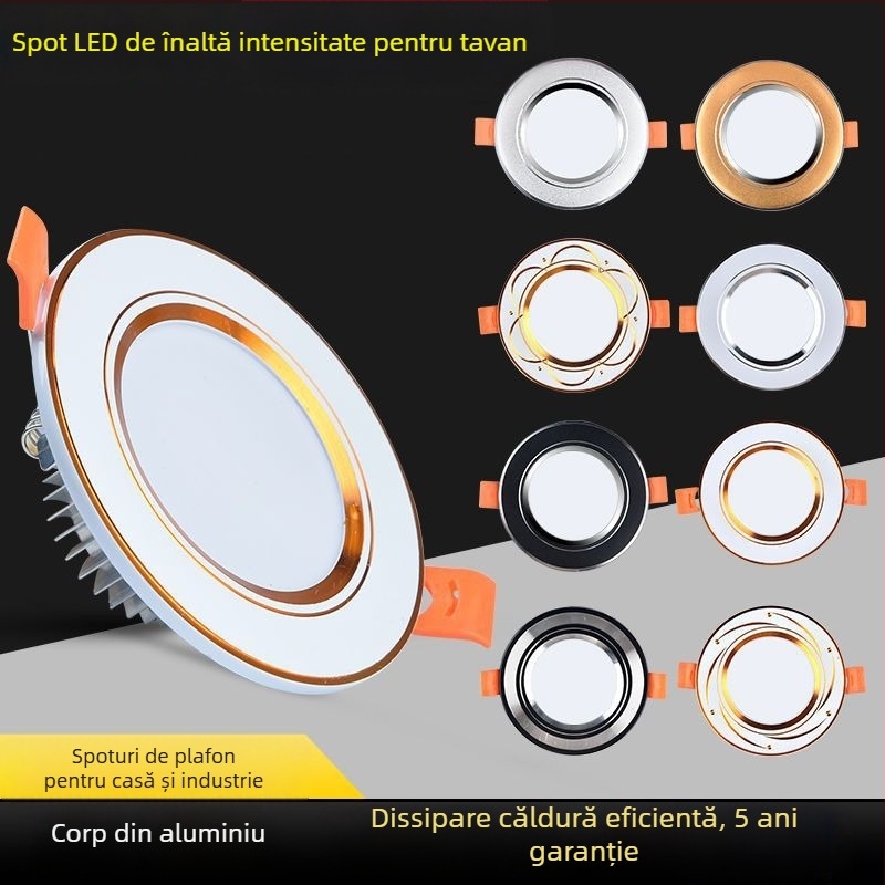 Downlight LED pentru living, negru, montaj pe suprafață, 110–240V, 100–300W, reglaj multicolor, carcasa PC
