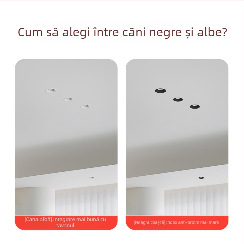Downlight LED, frameless, încastrat în plafon, 220V, CRI ≥90, durată de viață 20000h, carcasă din metal artistic