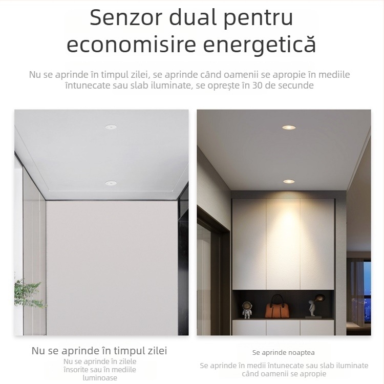 LED downlight cu senzor de mișcare infraroșu, încastrat în tavan, 85–265 V, 630–810 lm, 3000K/4000K/6000K