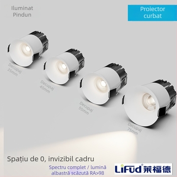 Pinton spot COB cu margine curbată, fără ramă, 220V, control prin buton, carcasa din aluminiu