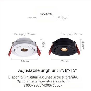 Spot COB încadrat 3W, ultra-subțire, cu unghiuri de fascicul 3°/8°/15°, CRI ≥95, 220V