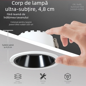 Downlight COB LED, cupă adâncă anti-orbire, încastrat, 220V, 4000K/6500K