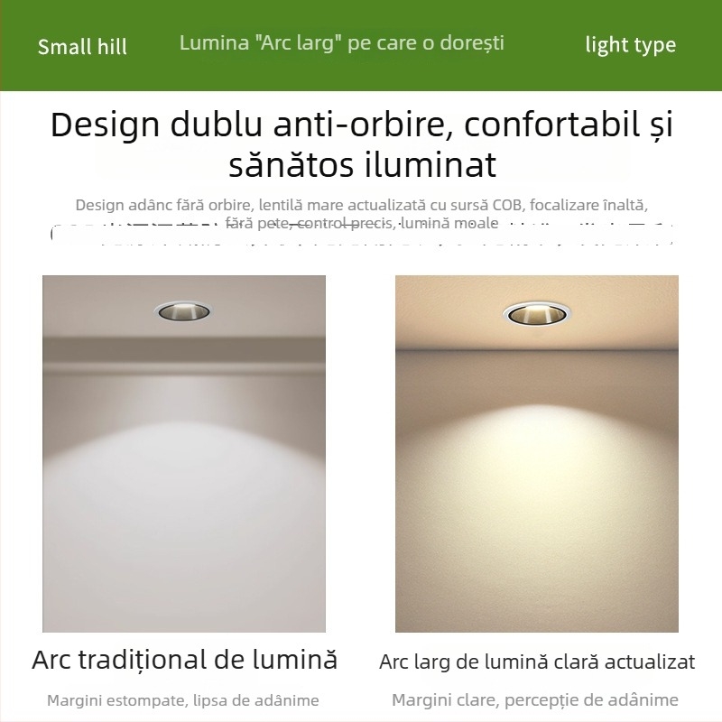 Downlight COB LED, cupă adâncă anti-orbire, încastrat, 220V, 4000K/6500K