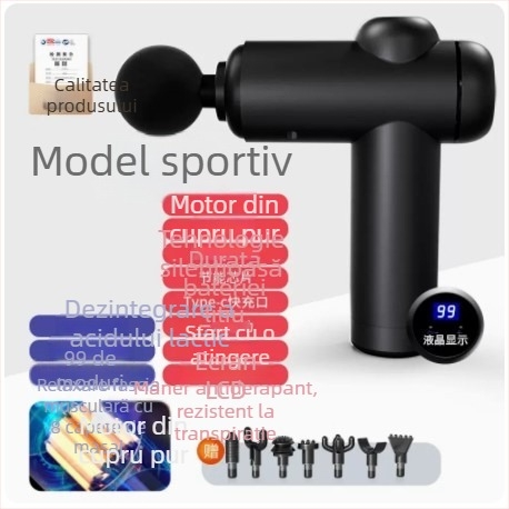 Masaj fascial pentru relaxare musculară profundă – motor cu perii, 6+ capete, baterie 1200-2000mAh, autonomie 3-6h, zgomot 36-45 dB