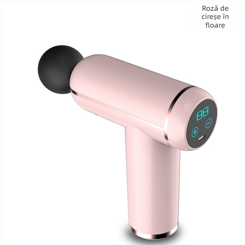 Mini masaj fascie cu baterie încorporată, motor cu perii, 4 capete de masaj, funcție de compresie caldă, afișaj LCD cu 32 niveluri