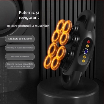 Fascia Gun masaj pentru mușchi - 4 capete, motor cu peri, baterie încorporată 1200-2000 mAh, display LCD, 5+ niveluri de viteză (zgomot sub 36 dB)