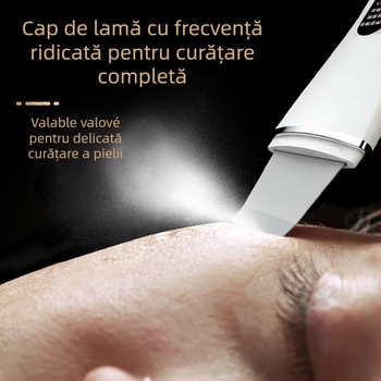 Dispozitiv ultrasonic de curățare facială, eliminare puncte negre, albire și terapie cu ioni, portabil, baterie încorporată 300–500mAh