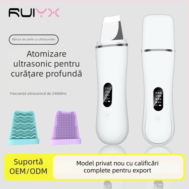 Dispozitiv ultrasonic de curățare facială, eliminare puncte negre, albire și terapie cu ioni, portabil, baterie încorporată 300–500mAh