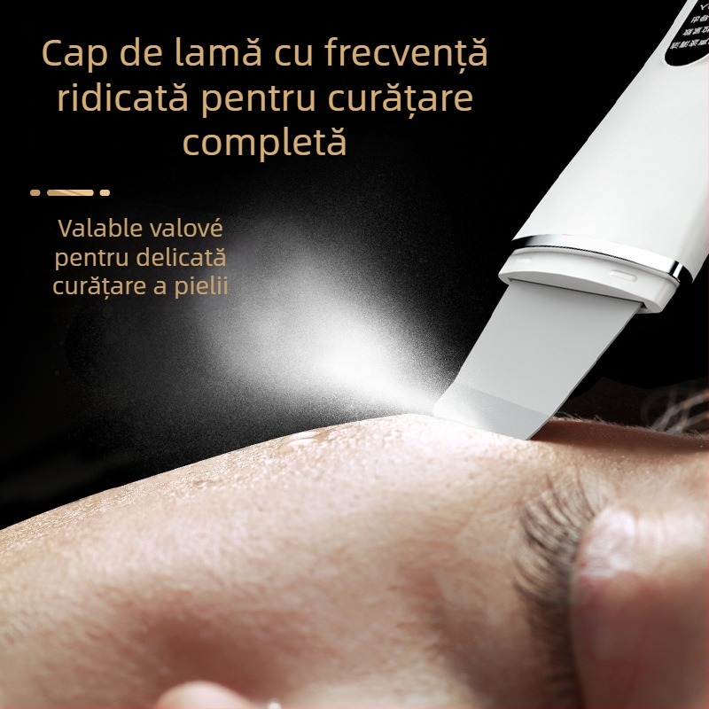 Dispozitiv ultrasonic de curățare facială, eliminare puncte negre, albire și terapie cu ioni, portabil, baterie încorporată 300–500mAh