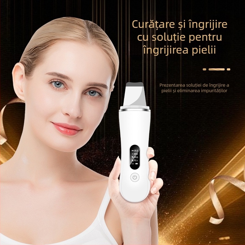 Dispozitiv ultrasonic de curățare facială, eliminare puncte negre, albire și terapie cu ioni, portabil, baterie încorporată 300–500mAh