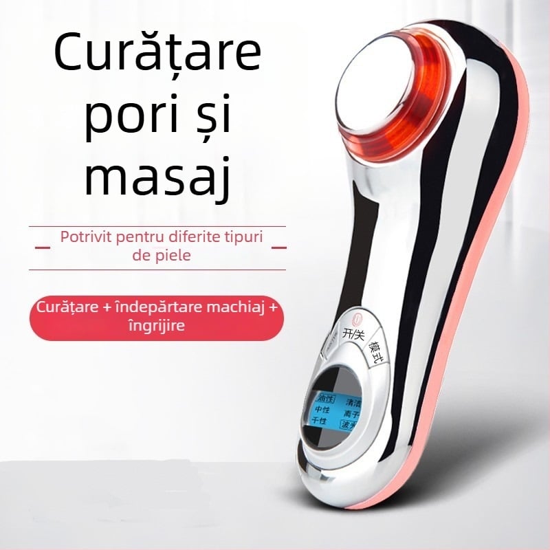Dispozitiv RF de înfrumusețare facială cu perie de curățare electrică, masaj facial, îndepărtarea punctelor negre, îngrijire a pielii, vibrații, infuzie microcurent