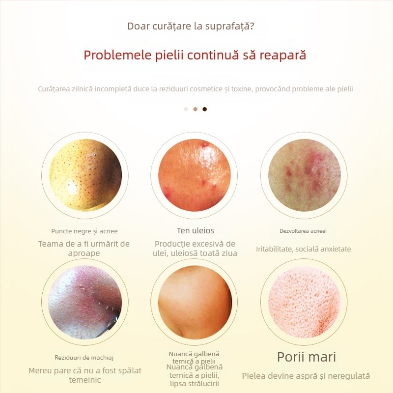 Dispozitiv RF de înfrumusețare facială cu perie de curățare electrică, masaj facial, îndepărtarea punctelor negre, îngrijire a pielii, vibrații, infuzie microcurent