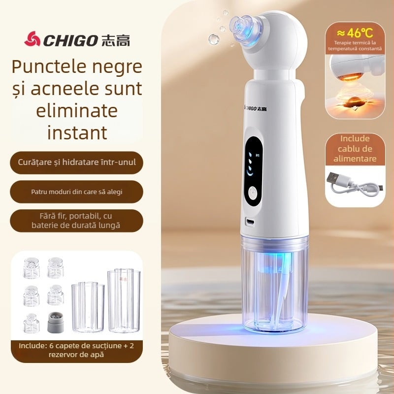 Dispozitiv de curățare a porilor cu vacuum, marca Chigo, model X20, compresie caldă pentru deschiderea porilor, reglaj în 4 trepte