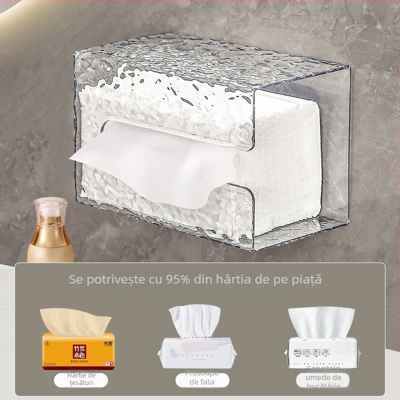 Cutie pentru șervețele montată pe perete, model glaciar – PET, impermeabilă, multifuncțională, pentru living și baie