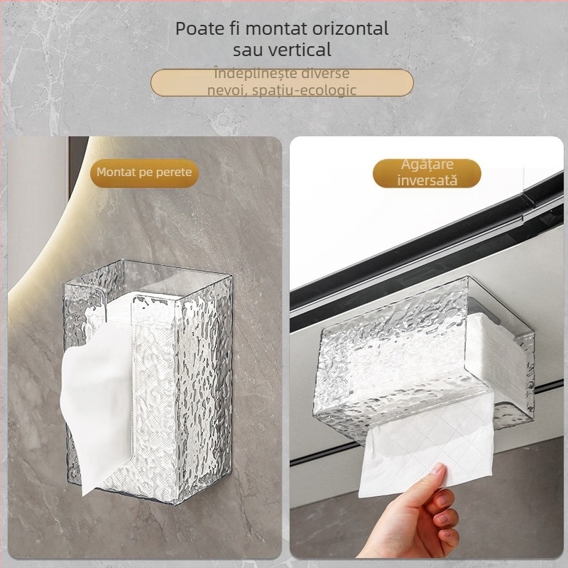 Cutie pentru șervețele montată pe perete, model glaciar – PET, impermeabilă, multifuncțională, pentru living și baie