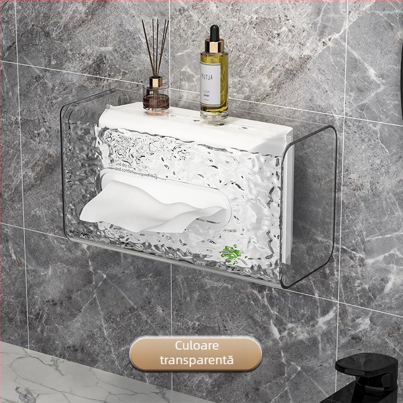 Cutie pentru șervețele montată pe perete, cu model glaciar, din plastic, pentru baie, stil lux lejer, multifuncțional