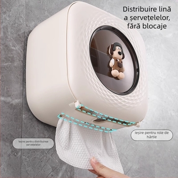 Cutie de șervețele din plastic montată pe perete pentru baie — impermeabilă, multifuncțională, cu compartiment demontabil pentru hârtie