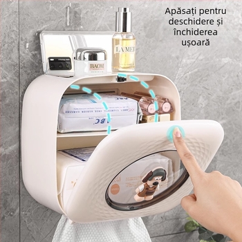 Cutie de șervețele din plastic montată pe perete pentru baie — impermeabilă, multifuncțională, cu compartiment demontabil pentru hârtie