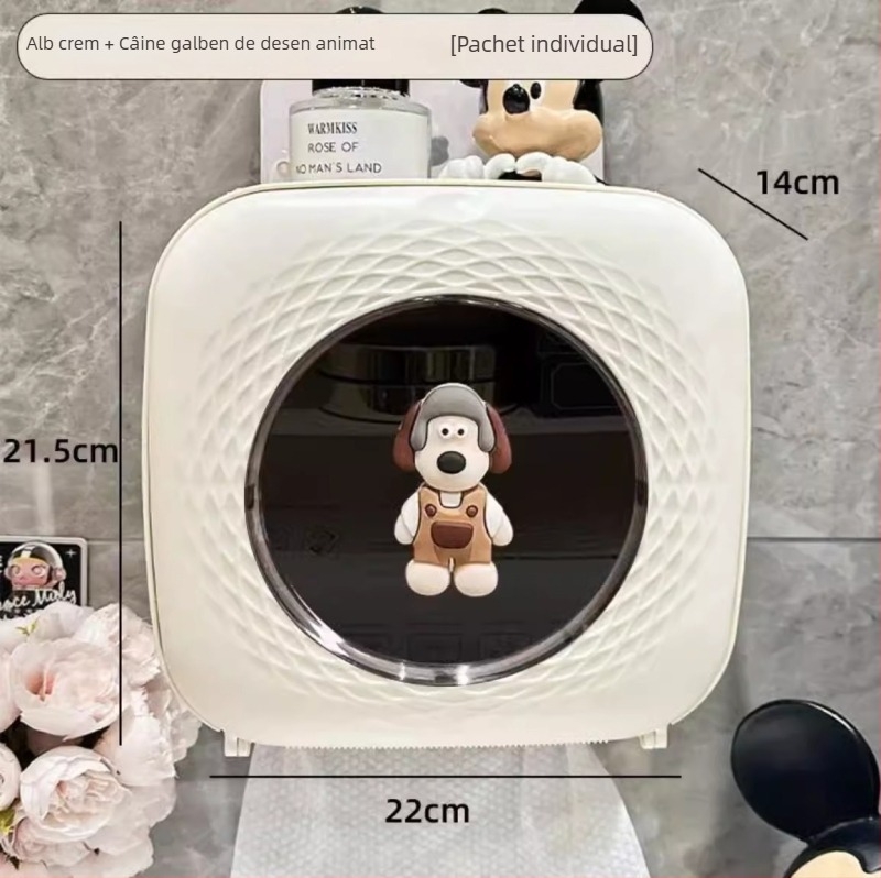 Cutie de șervețele din plastic montată pe perete pentru baie — impermeabilă, multifuncțională, cu compartiment demontabil pentru hârtie