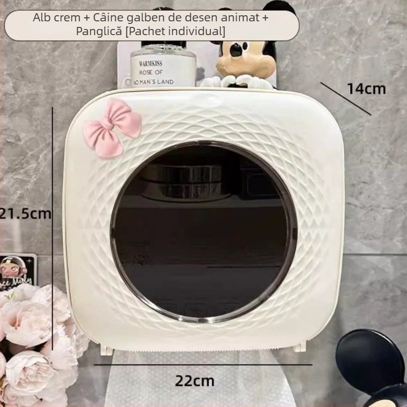 Cutie de șervețele din plastic montată pe perete pentru baie — impermeabilă, multifuncțională, cu compartiment demontabil pentru hârtie