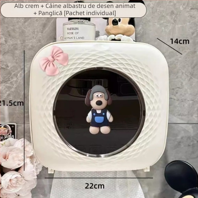 Cutie de șervețele din plastic montată pe perete pentru baie — impermeabilă, multifuncțională, cu compartiment demontabil pentru hârtie