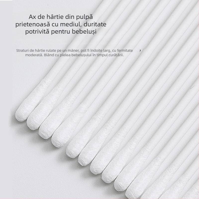 Tamponi de bebeluși din bumbac cu cap de linguriță dublu pentru curățarea urechilor și a nasului — 100% bumbac, strat unic, ambalaj 120 buc