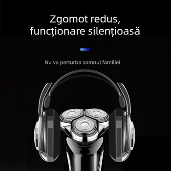 Aparat de ras electric cu cap rotativ cu 3 lame, cap de tăiere detașabil și lavabil, baterie încorporată 300–500 mAh, autonomie 60 de minute, încărcare 1 oră