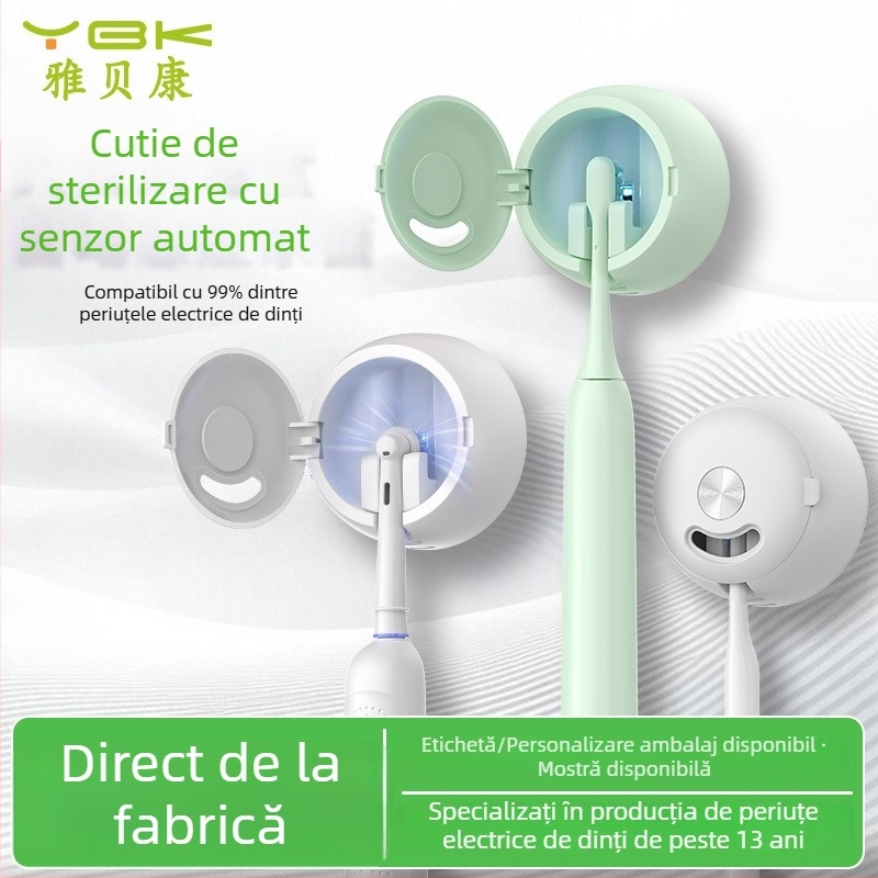 Sterilizator de periuțe de dinți, montat pe perete, alimentare USB, sterilizare UVC, ciclu de 2 minute, ABS