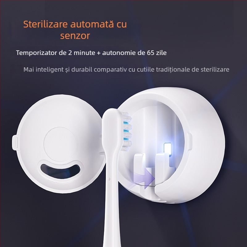 Sterilizator de periuțe de dinți, montat pe perete, alimentare USB, sterilizare UVC, ciclu de 2 minute, ABS
