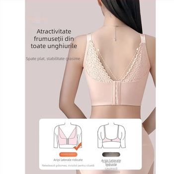 Sutien dantelat cu cupa 3/4, model de susținere, formare siluetă (varf subțire, bază mai lată), bretele fixe duble, închidere la spate cu cinci rânduri de cârlige