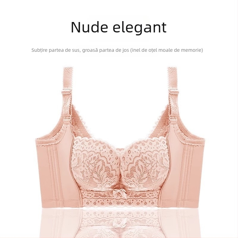 Sutien dantelat cu cupa 3/4, model de susținere, formare siluetă (varf subțire, bază mai lată), bretele fixe duble, închidere la spate cu cinci rânduri de cârlige