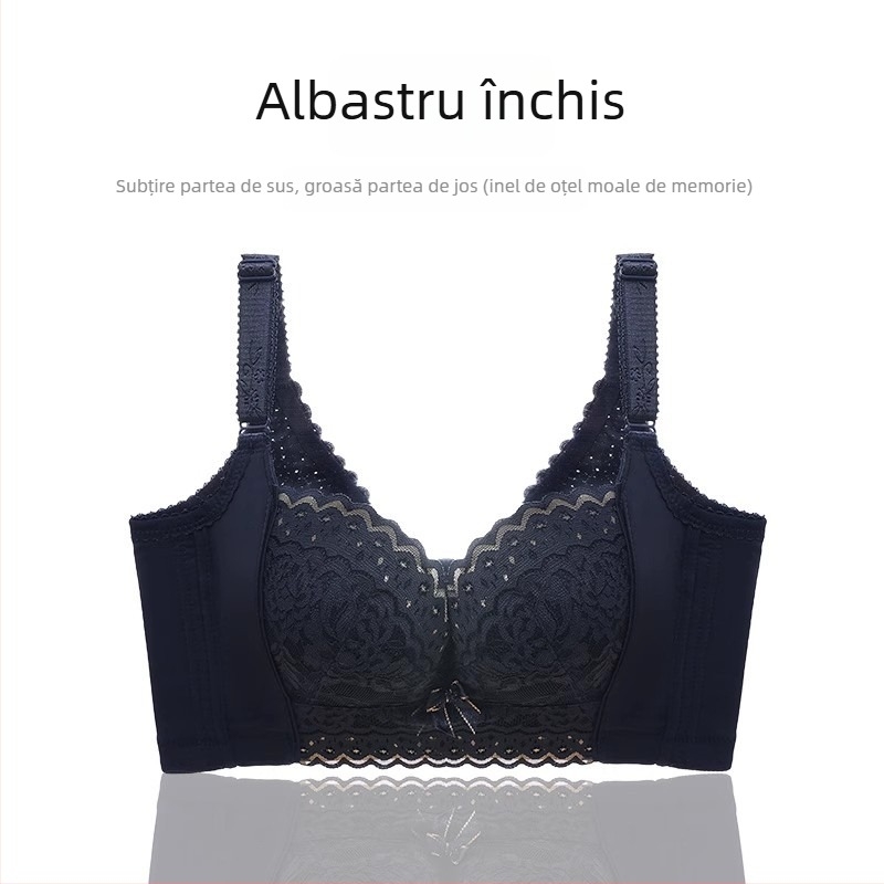 Sutien dantelat cu cupa 3/4, model de susținere, formare siluetă (varf subțire, bază mai lată), bretele fixe duble, închidere la spate cu cinci rânduri de cârlige