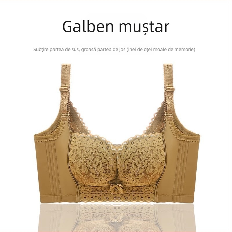 Sutien dantelat cu cupa 3/4, model de susținere, formare siluetă (varf subțire, bază mai lată), bretele fixe duble, închidere la spate cu cinci rânduri de cârlige