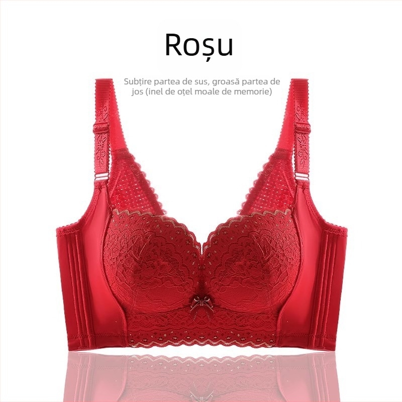 Sutien dantelat cu cupa 3/4, model de susținere, formare siluetă (varf subțire, bază mai lată), bretele fixe duble, închidere la spate cu cinci rânduri de cârlige