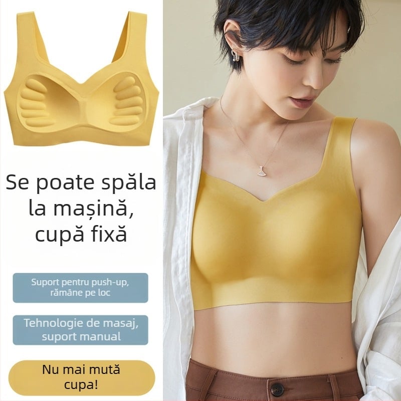 Sutien fără sârmă, cupe preformate, fără cusături, în stil vestă, bretele duble fixe, nylon/elastan
