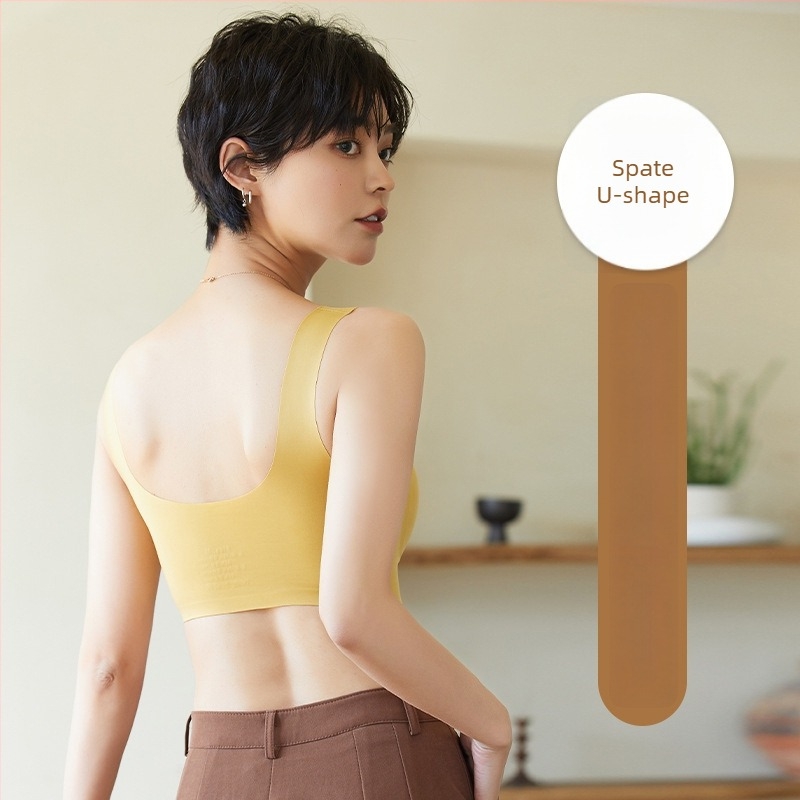 Sutien fără sârmă, cupe preformate, fără cusături, în stil vestă, bretele duble fixe, nylon/elastan