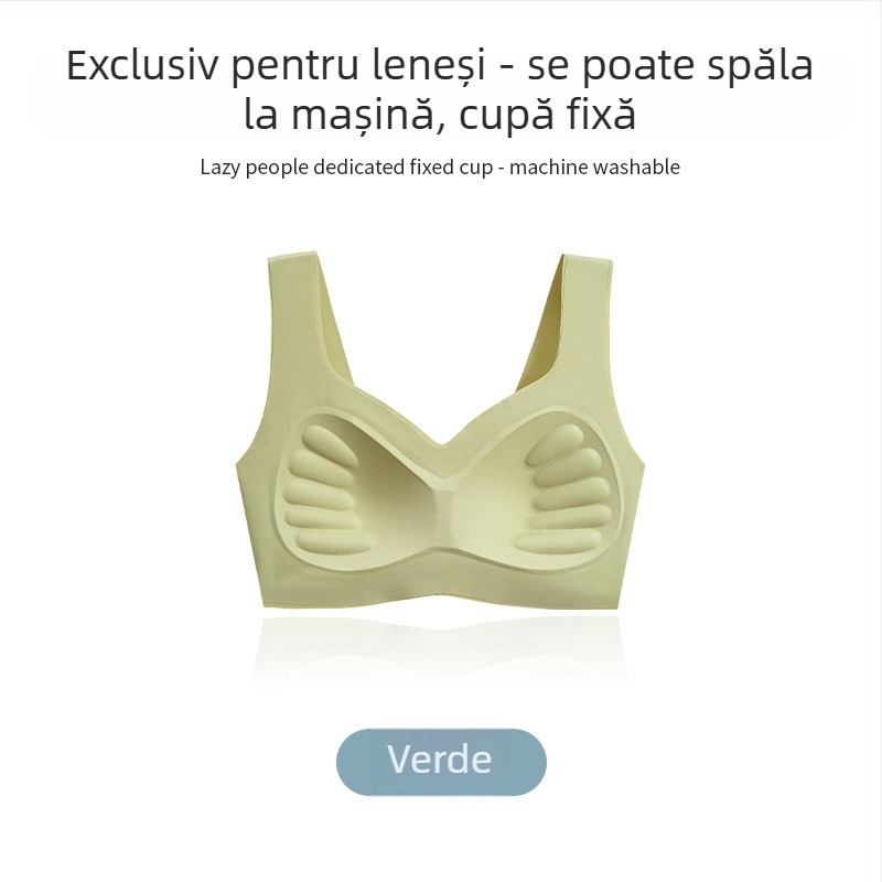 Sutien fără sârmă, cupe preformate, fără cusături, în stil vestă, bretele duble fixe, nylon/elastan