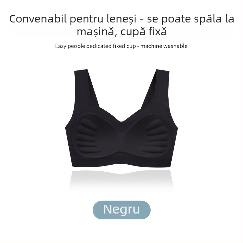 Sutien fără sârmă, cupe preformate, fără cusături, în stil vestă, bretele duble fixe, nylon/elastan