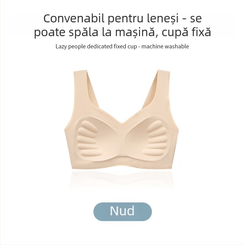Sutien fără sârmă, cupe preformate, fără cusături, în stil vestă, bretele duble fixe, nylon/elastan