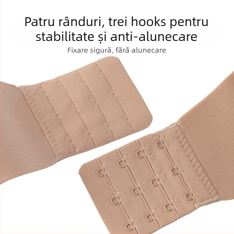 Sutien fără bretele push-up invizibil cu închidere la spate, cupă 3/4, model cu partea superioară subțire și partea inferioară mai groasă, 85% nylon, 15% spandex, inel metalic