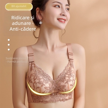 Sutien feminin fără sârmă, respirant, broderie dantelată, push-up, reglabil