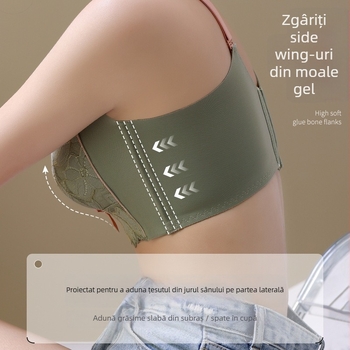 Sutien cu cupă 3/4, cupe modelate (superioare subțiri, inferioare mai late), bretele fixe duble, închidere la spate cu cinci rânduri de cârlige