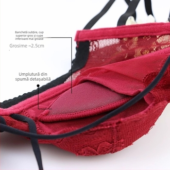 Set de sutiene din dantelă, cupa 3/4, cupe turnate subțiri, bretele fixe dublu, închidere spate cu trei rânduri de cârlige
