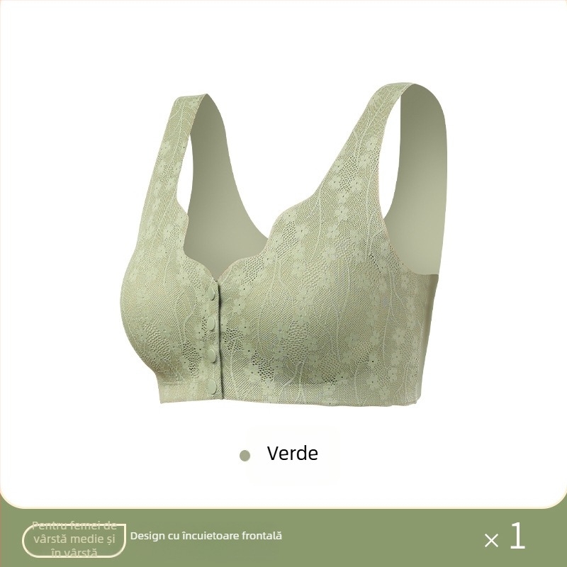 Sutien fără sârmă cu închidere frontală și dantelă, stil bustieră, cupă 3/4, formare medie, material nylon