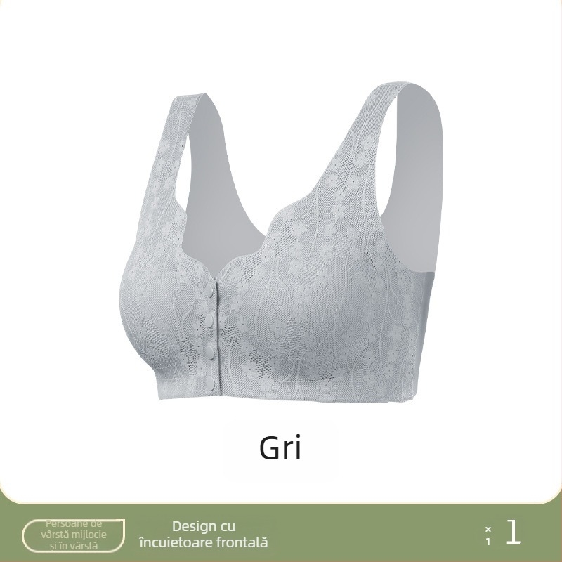 Sutien fără sârmă cu închidere frontală și dantelă, stil bustieră, cupă 3/4, formare medie, material nylon